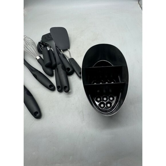 9-Piece Black white Kitchen Utensil Set Stainless Steel Holder drainage READ - Picture 4 of 4